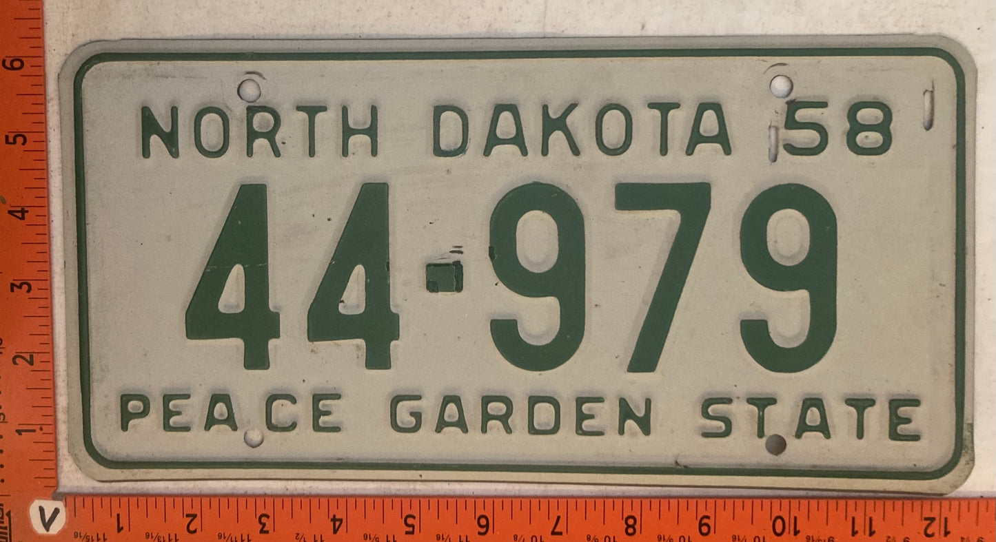 1958 North Dakota #44-479 Passenger License Plate
