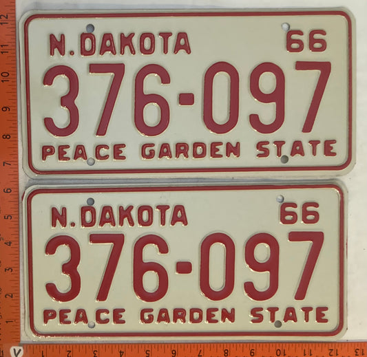 1966 North Dakota #376-097 Passenger License Plate (Pair)