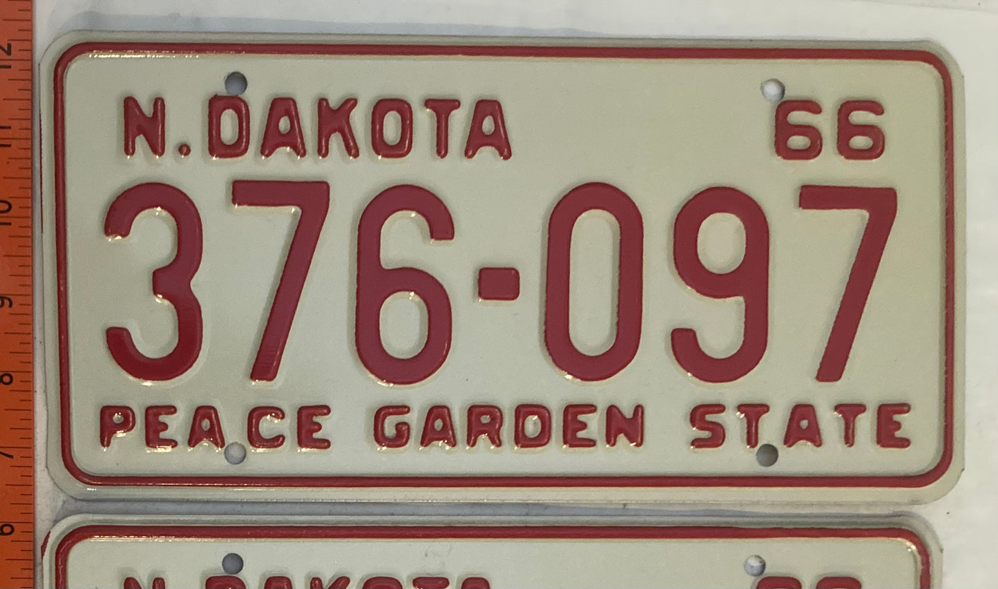 1966 North Dakota #376-097 Passenger License Plate (Pair)