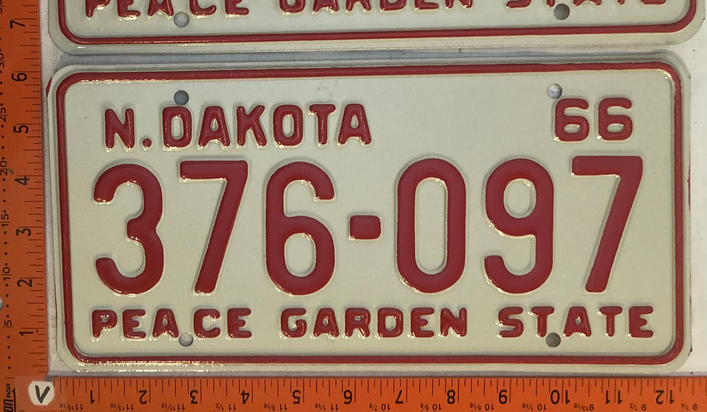 1966 North Dakota #376-097 Passenger License Plate (Pair)