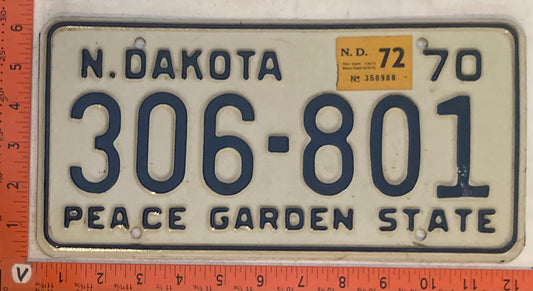 1972 North Dakota #306-801 Passenger License Plate