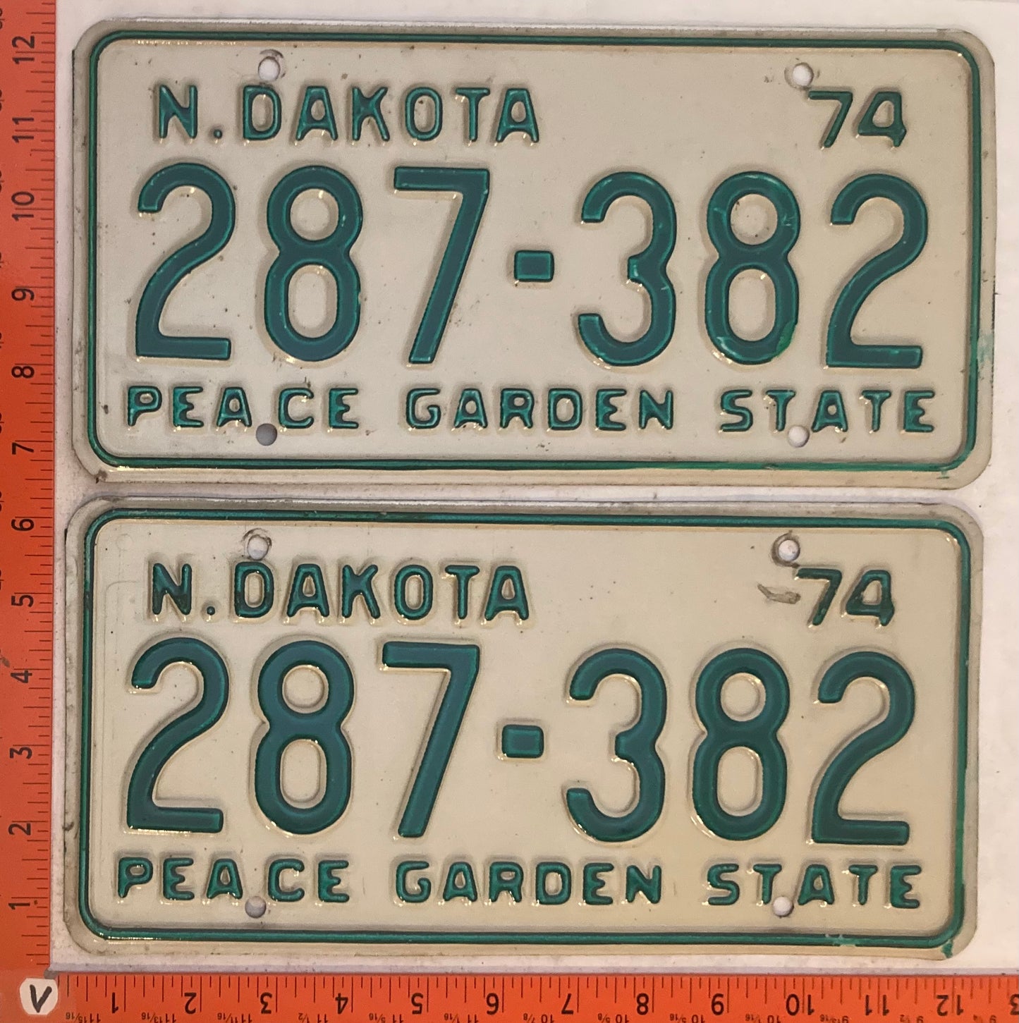 1974 North Dakota #287-382 Passenger License Plate (Pair)