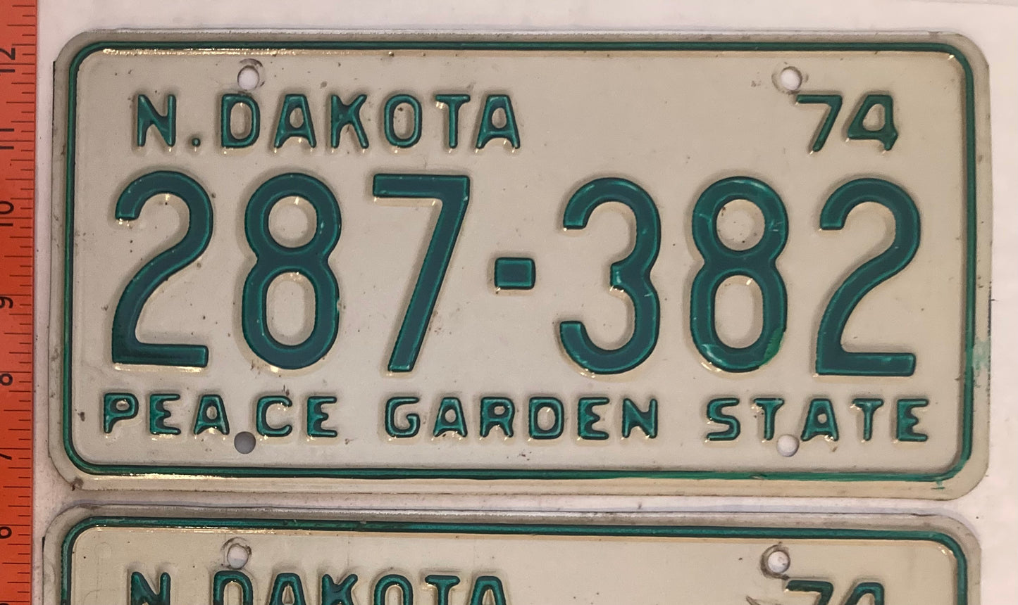 1974 North Dakota #287-382 Passenger License Plate (Pair)