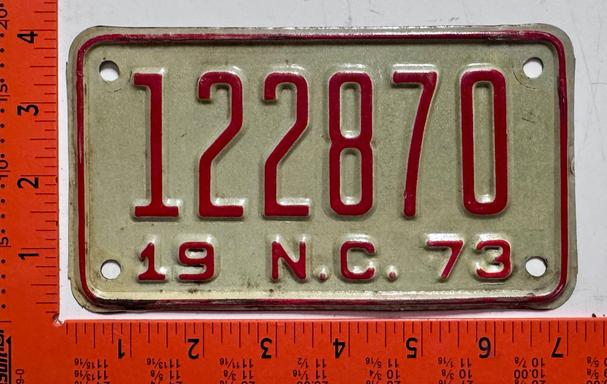 1973 North Carolina #122870 Motorcycle License Plate
