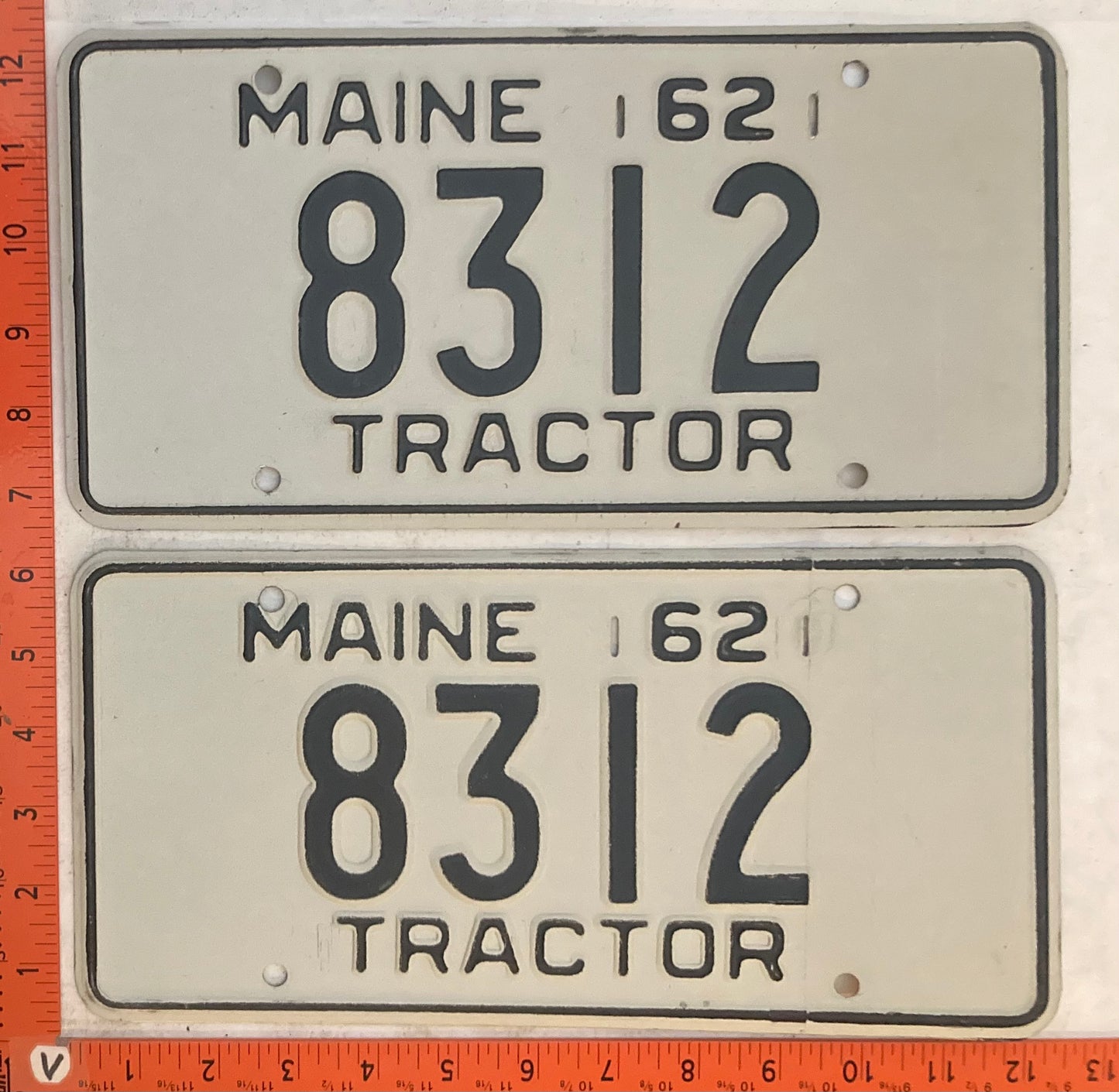 1962 Maine #8312 Tractor License Plate (Pair)