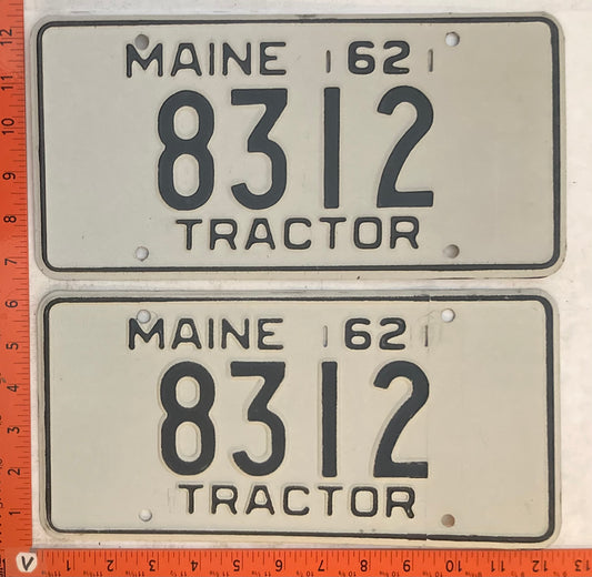 1962 Maine #8312 Tractor License Plate (Pair)