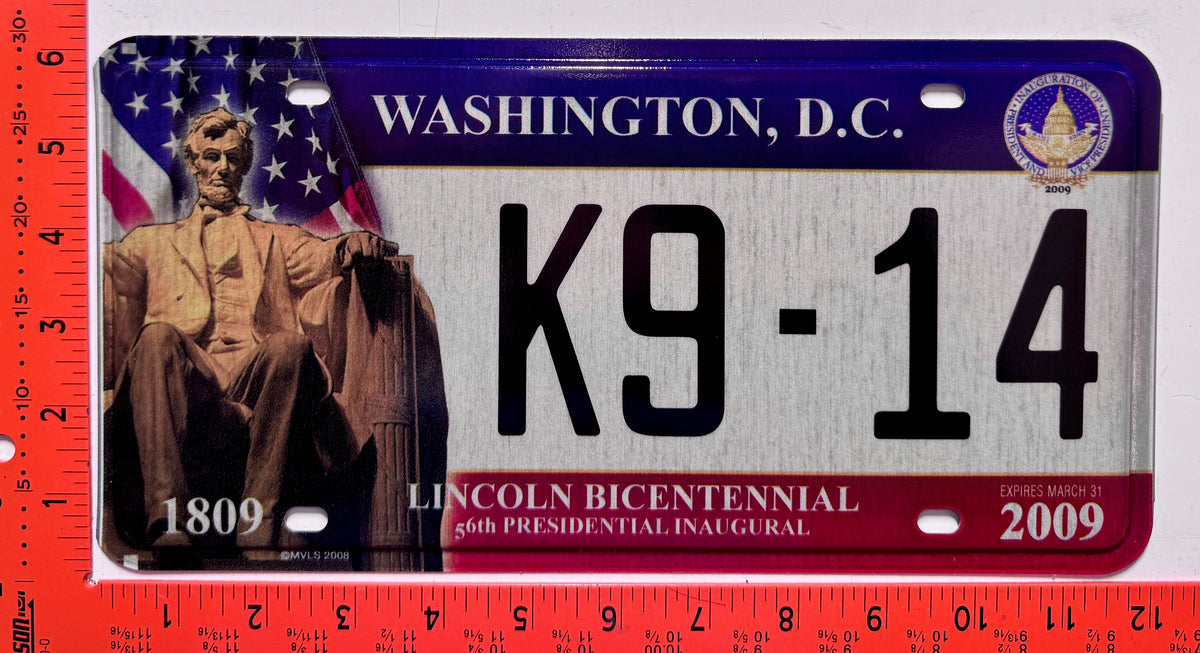 2009 Washington, DC #K9-14 Presidential Inaugural License Plate