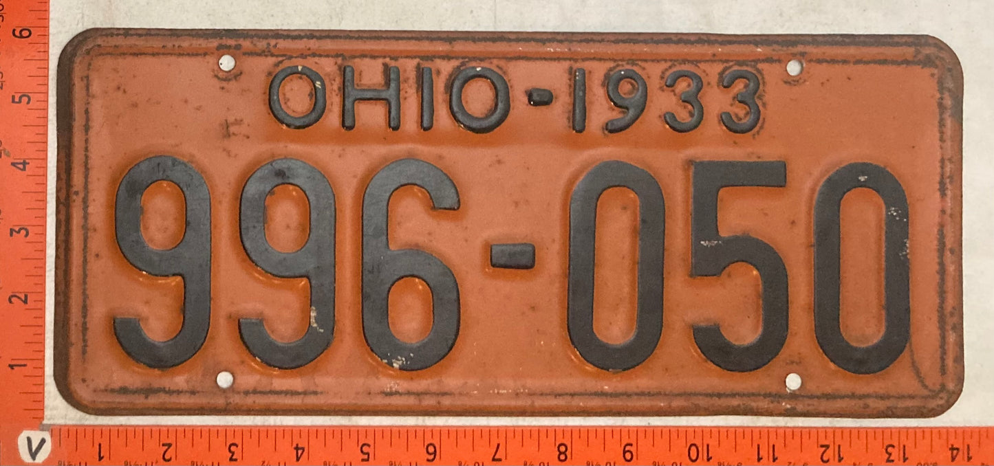 1933 Ohio #996-050 Passenger License Plate