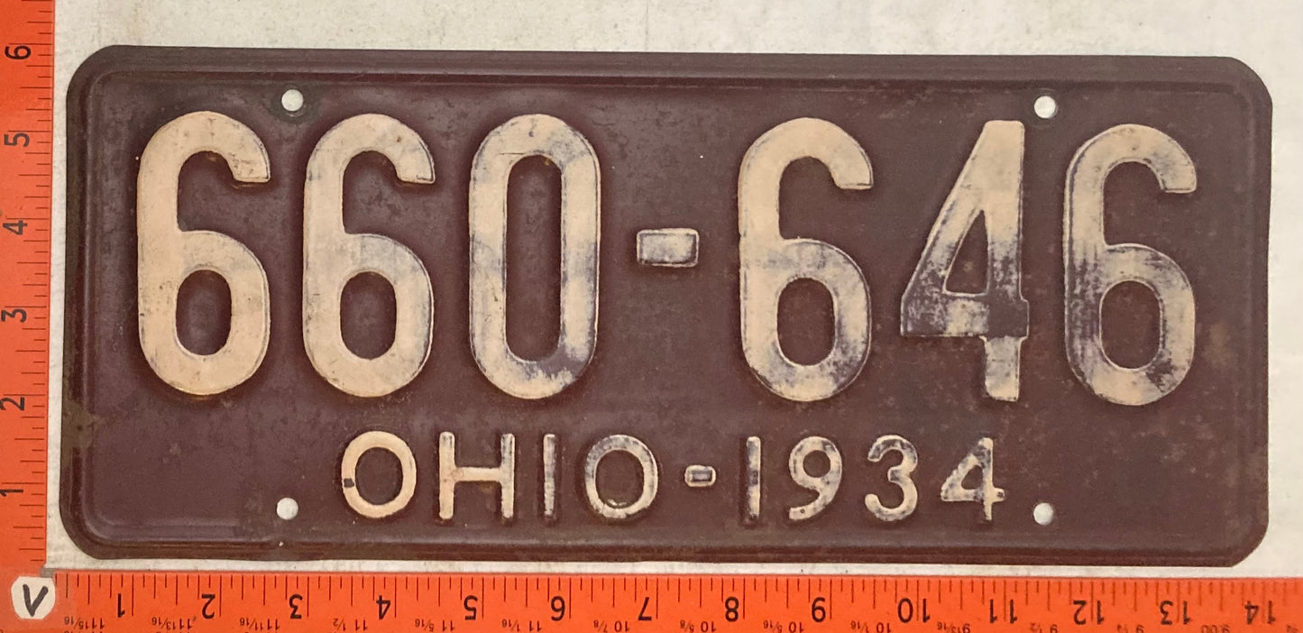 1934 Ohio #660-646 Passenger License Plate