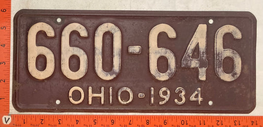 1934 Ohio #660-646 Passenger License Plate