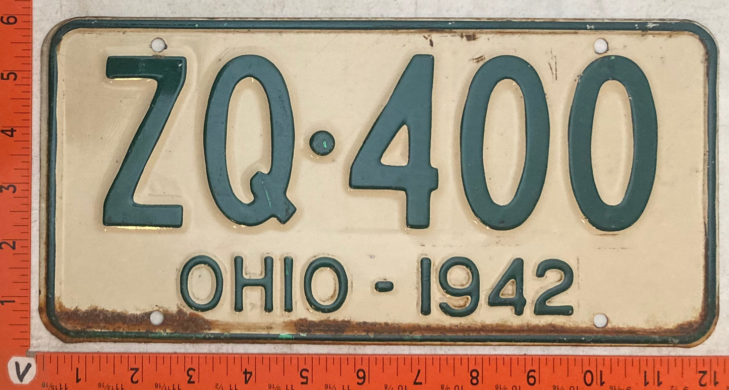 1942 Ohio #ZQ-400 Passenger License Plate