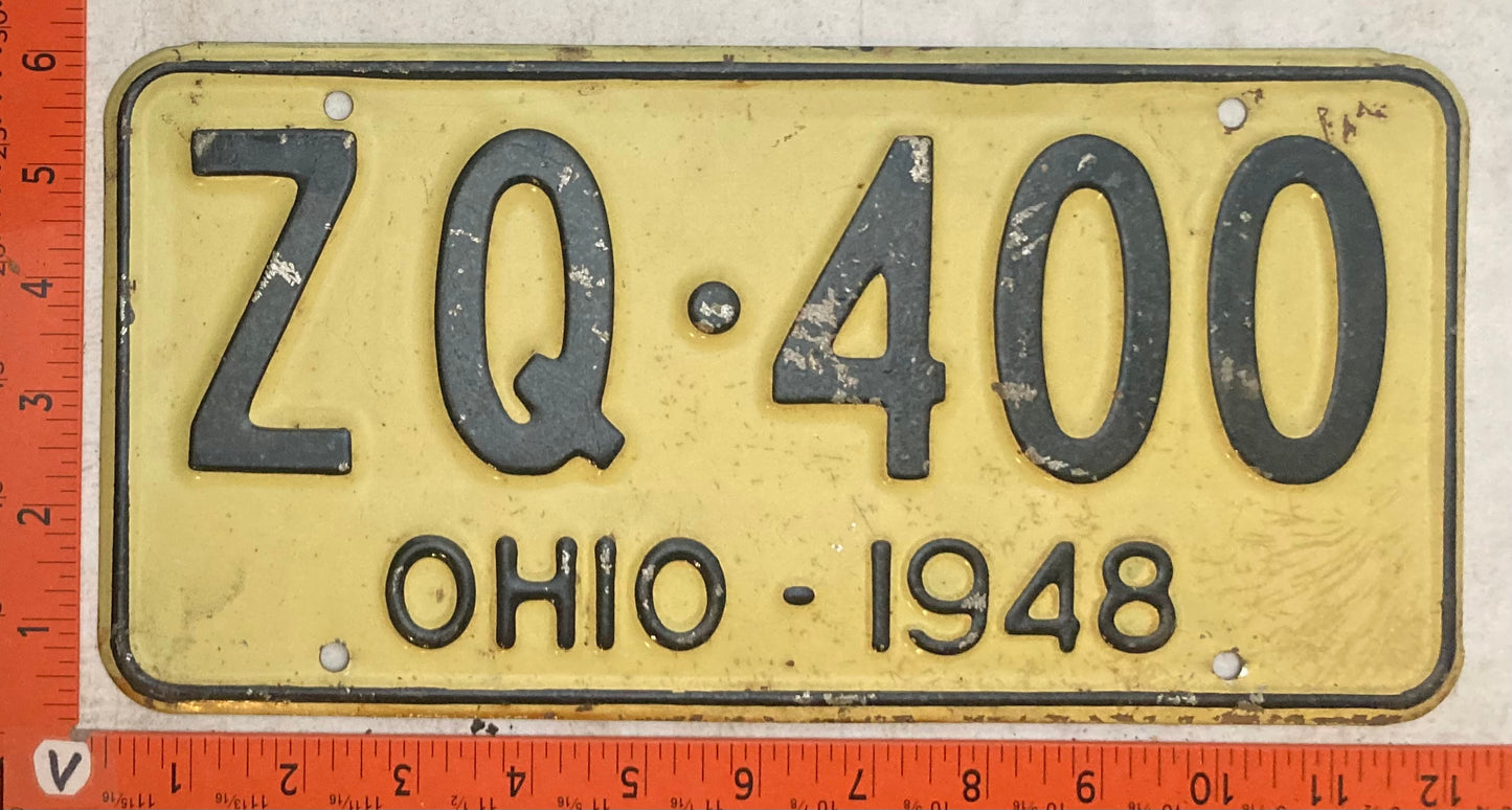 1948 Ohio #ZQ-400 Passenger License Plate