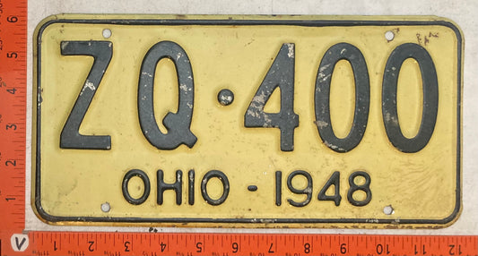 1948 Ohio #ZQ-400 Passenger License Plate
