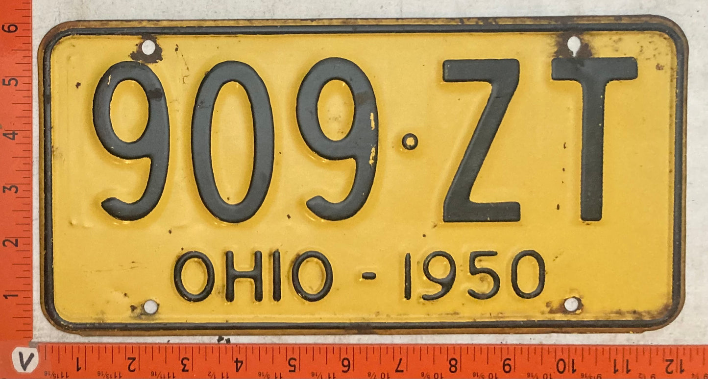 1950 Ohio #909-ZT Passenger License Plate