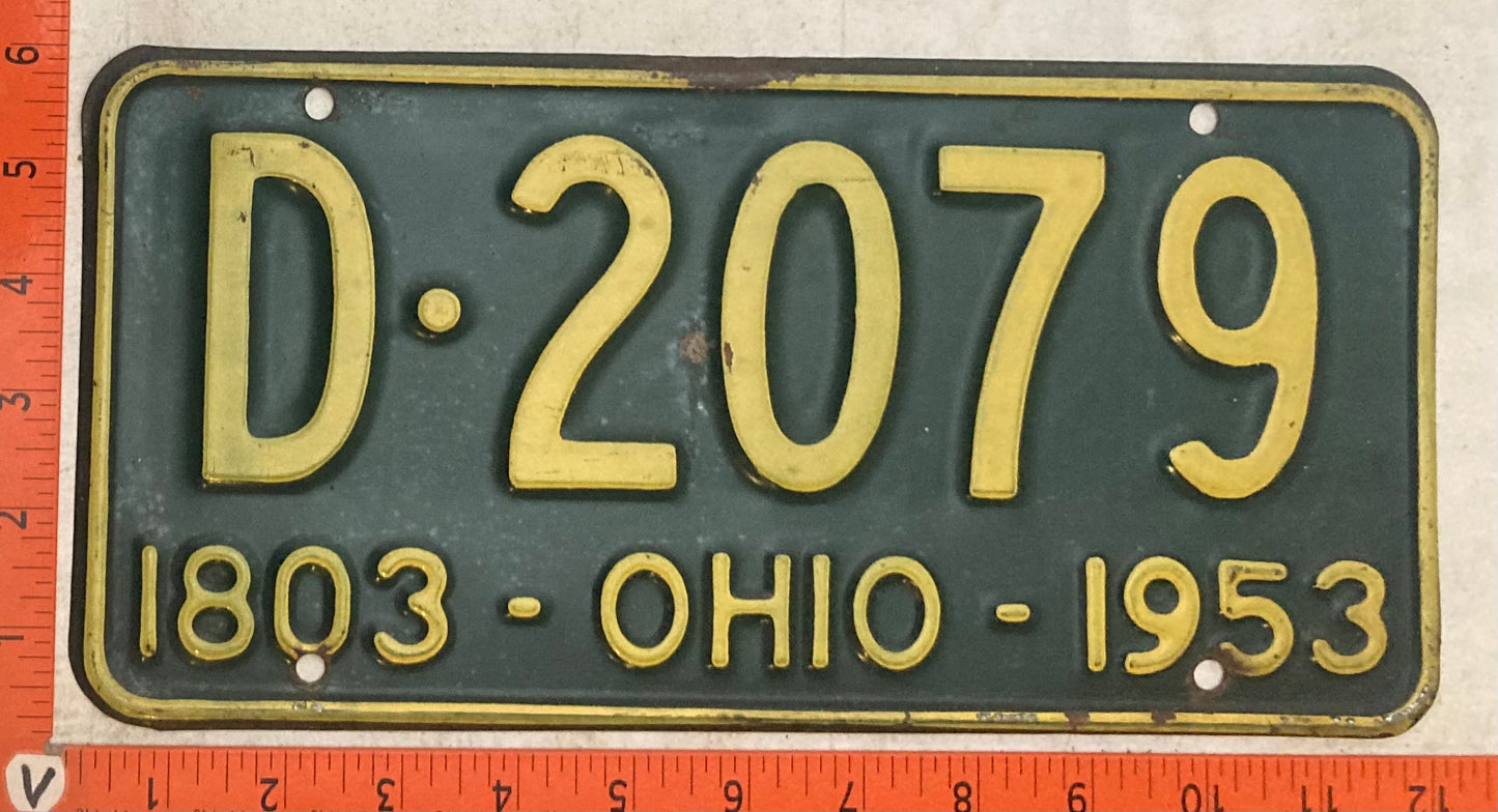 1953 Ohio #D-2079 Passenger License Plate