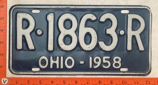 1958 Ohio #R-1863-R Passenger License Plate