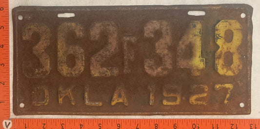 1927 Oklahoma #362F348 Passenger License Plate