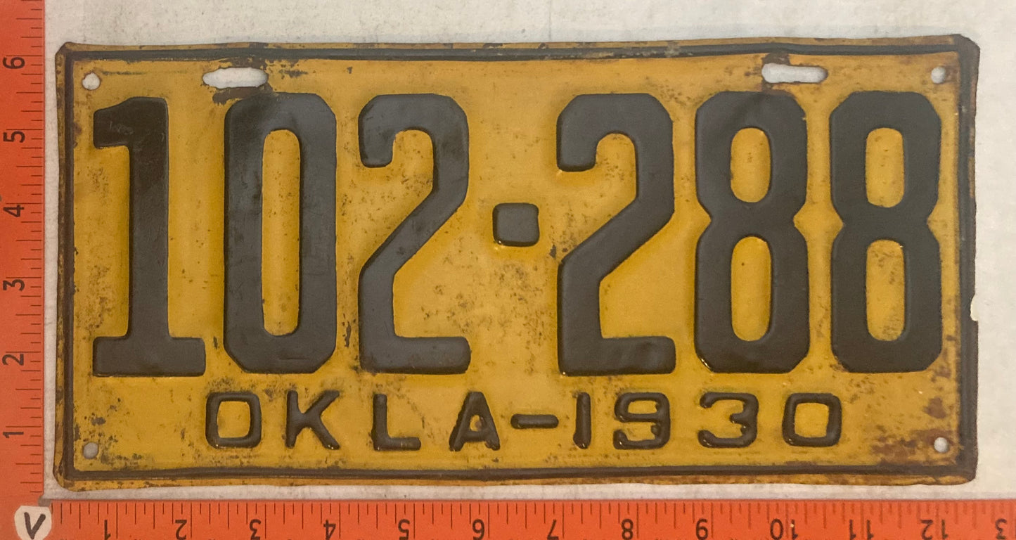 1930 Oklahoma #102-288 Passenger License Plate