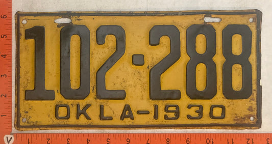 1930 Oklahoma #102-288 Passenger License Plate