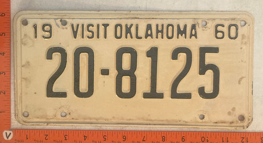 1960 Oklahoma #20-8125 Passenger License Plate