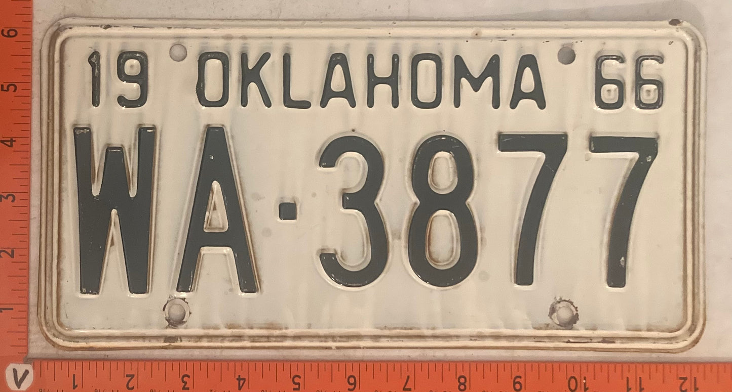 1966 Oklahoma #WA-3877 Passenger License Plate
