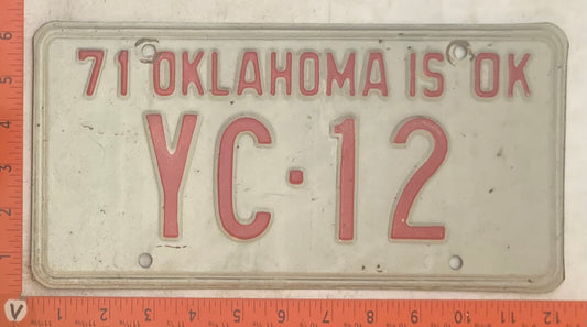 1971 Oklahoma #YC-12 Passenger License Plate