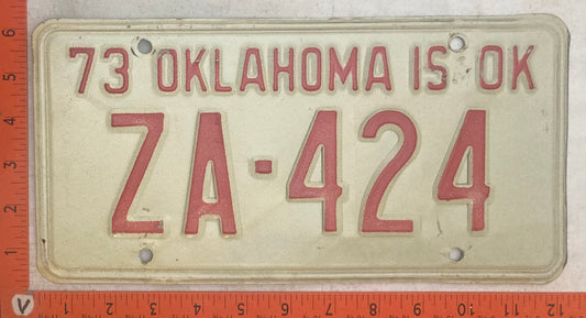 1973 Oklahoma #ZA-424 Passenger License Plate