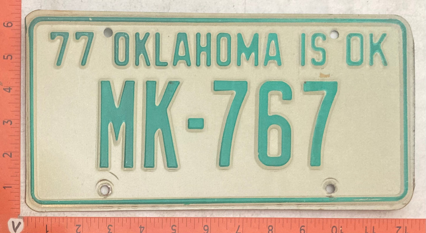 1977 Oklahoma #MK-767 Passenger License Plate