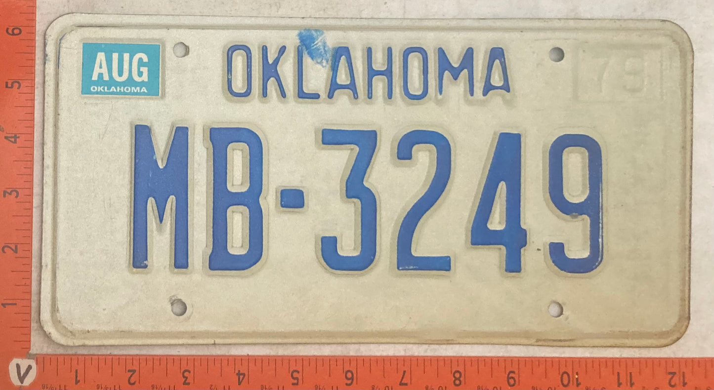 1979 Oklahoma #MB-3249 Passenger License Plate