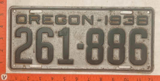 1938 Oregon #261-886 Passenger License Plate