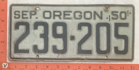 1950 Oregon #239-205 Passenger License Plate