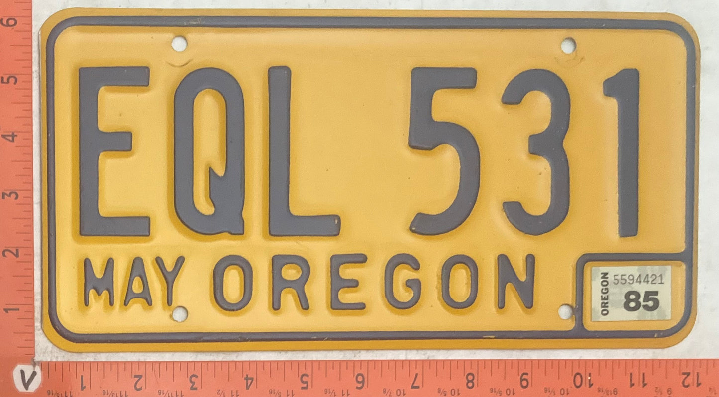 1985 Oregon #EQL 531 Passenger License Plate