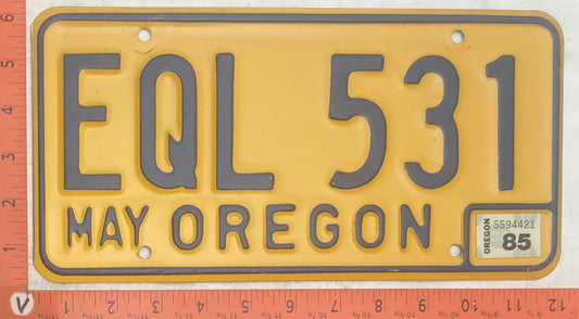 1985 Oregon #EQL 531 Passenger License Plate