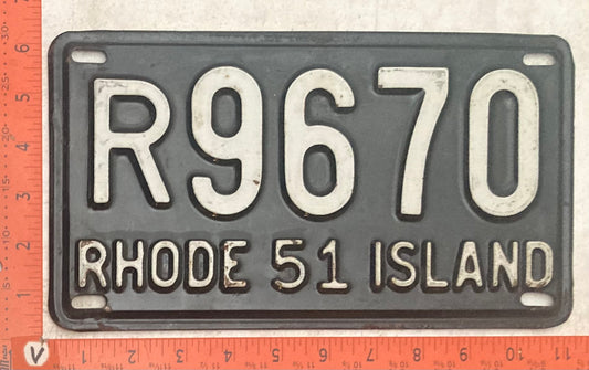 1951 Rhode Island #R9670 Passenger License Plate