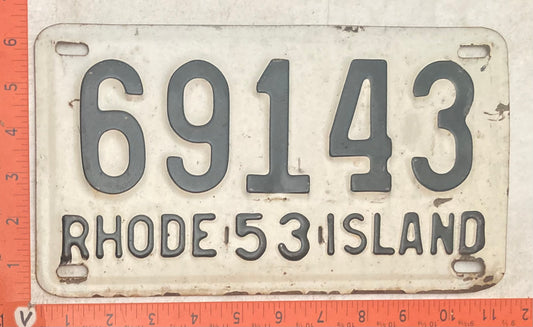 1953 Rhode Island #69143 Passenger License Plate