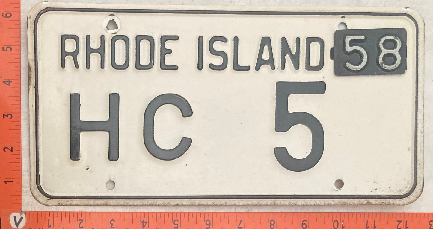 1958 Rhode Island #HC 5 Passenger License Plate
