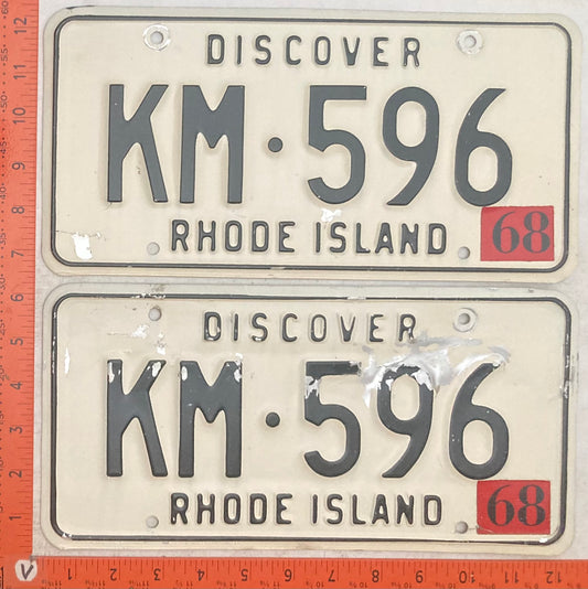 1968 Rhode Island #KM-596 Passenger License Plate (Pair)