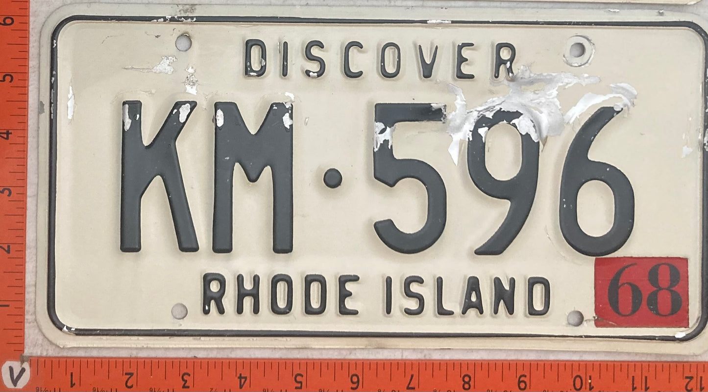 1968 Rhode Island #KM-596 Passenger License Plate