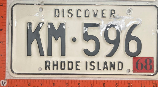 1968 Rhode Island #KM-596 Passenger License Plate