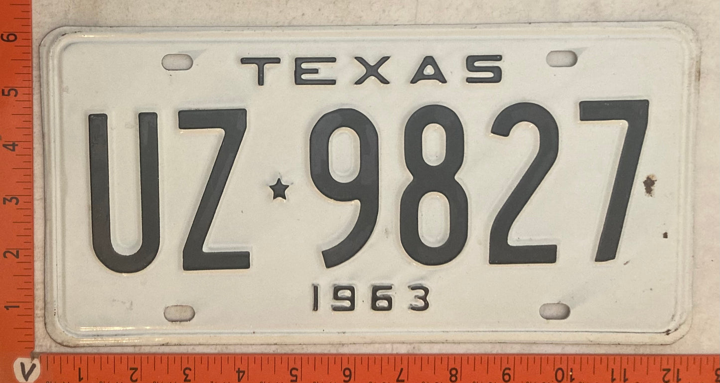 1963 Texas #UZ-9827 Passenger License Plate