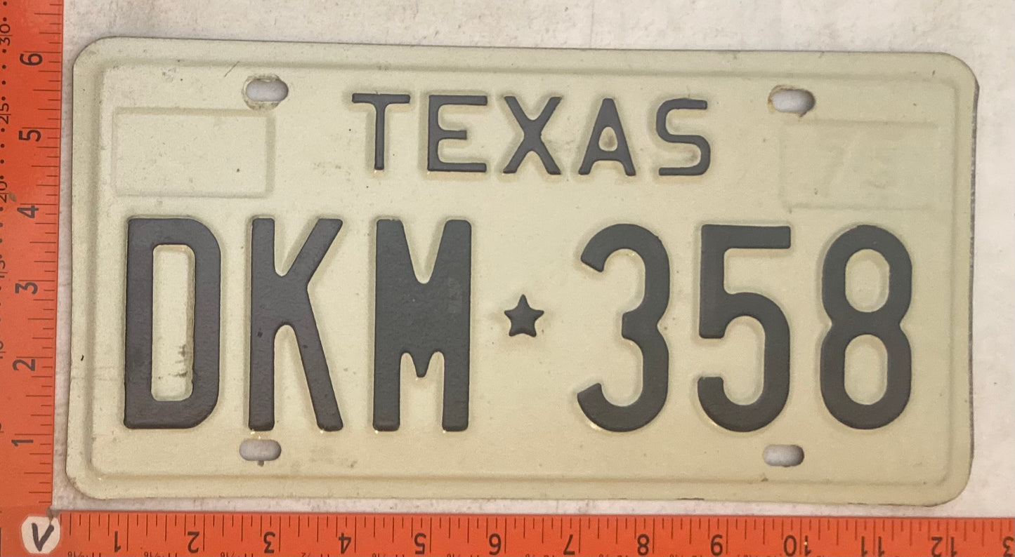 1975 Texas #DKM 358 Passenger License Plate