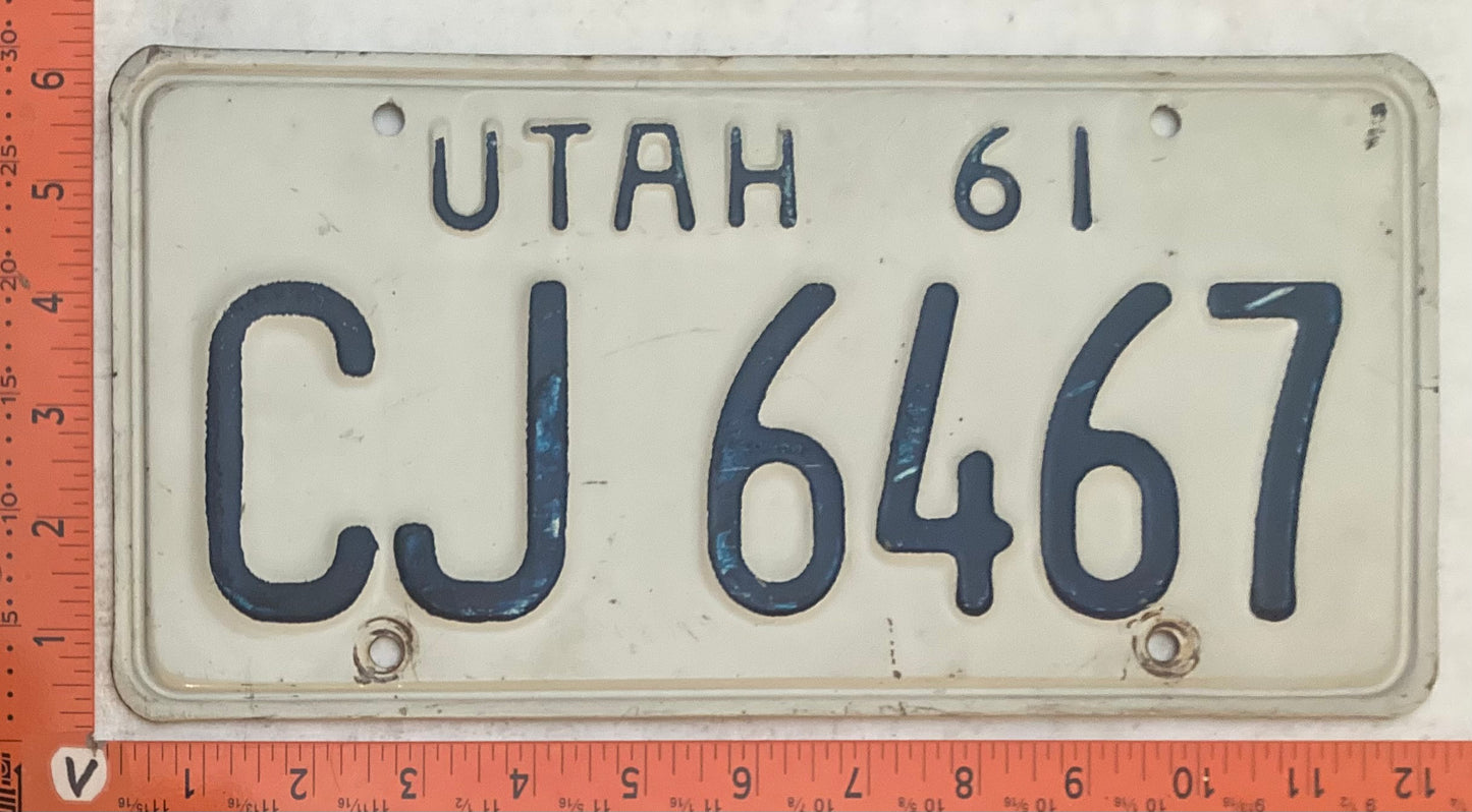 1961 Utah #CJ 6467 Passenger License Plate