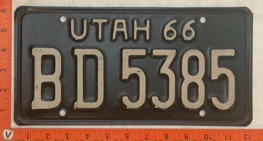 1966 Utah #BD 5385 Passenger License Plate