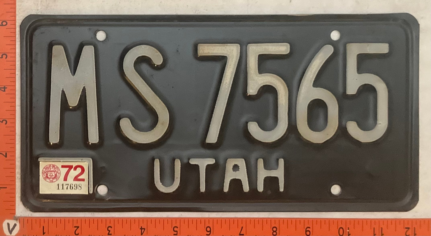 1972 Utah #MS 7565 Passenger License Plate