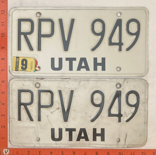 1986 Utah #RPV 949 Passenger License Plate (Pair)