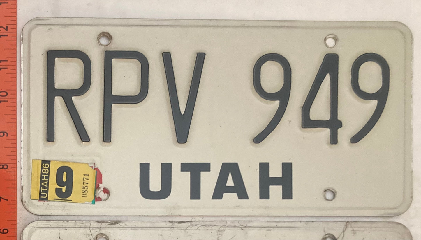 1986 Utah #RPV 949 Passenger License Plate (Pair)