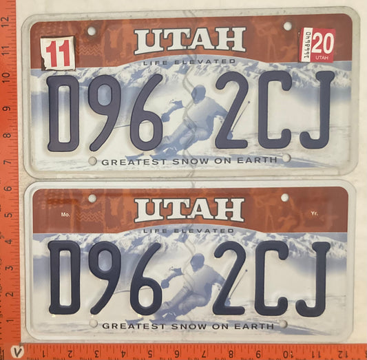 2020 Utah #D96 2CJ Passenger License Plate (Pair)
