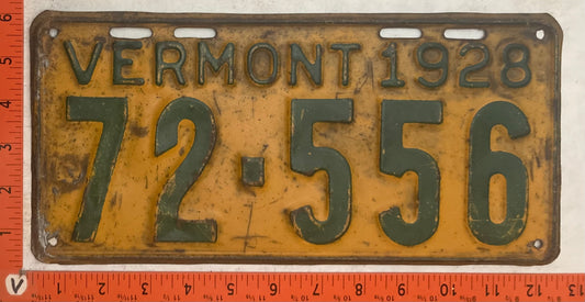 1928 Vermont #72-556 Passenger License Plate
