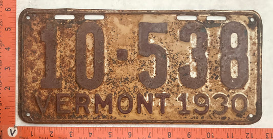 1930 Vermont #10-538 Passenger License Plate