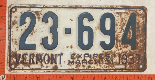 1937 Vermont #23-694 Passenger License Plate